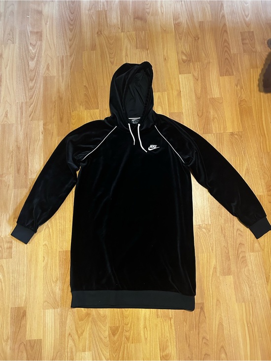 Nike Other - Nike Black Medium Velour Good Condition Hooded Longline Pullover or Short Dress